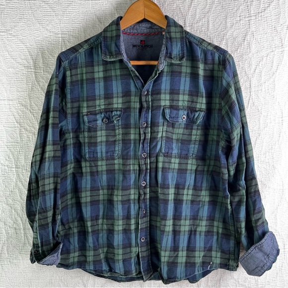 Woolrich Blackwatch Plaid Cotton Flannel Women L Button Down HOLES PAINT STAINED - Picture 16 of 16
